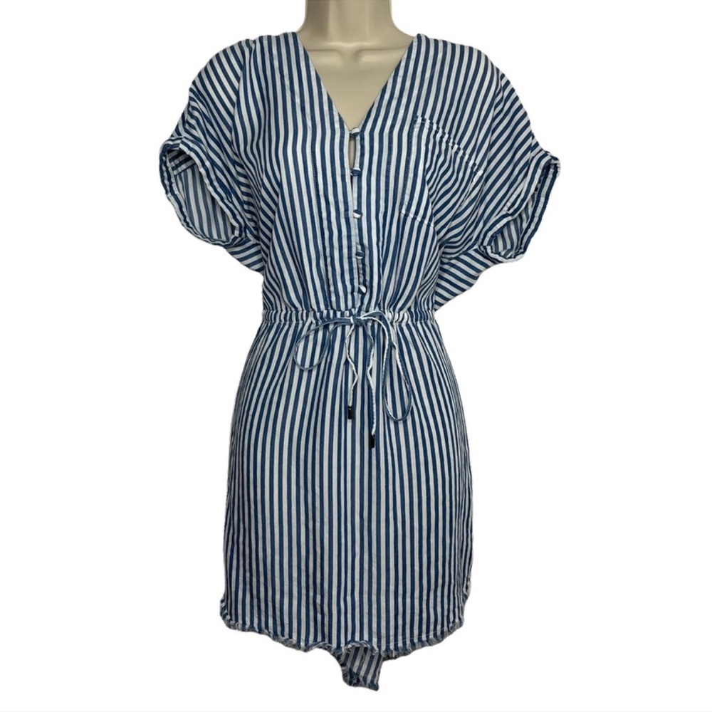 Paige Navy and White Haidee Striped Drawstring Dress/Coverup M